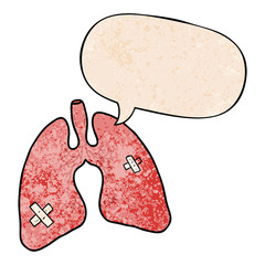 cartoon lungs and speech bubble in retro texture style