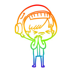 rainbow gradient line drawing cartoon astronaut woman