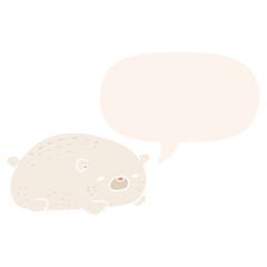 cute cartoon polar bear and speech bubble in retro style