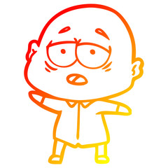 warm gradient line drawing cartoon tired bald man