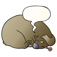 cartoon bear and a sore head and speech bubble in smooth gradient style