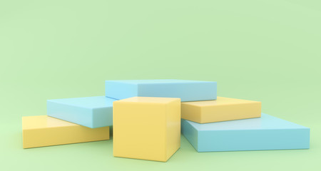 Cubes pedestals.Cubes panels. 3D rendering.