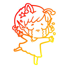 warm gradient line drawing cartoon crying alien girl