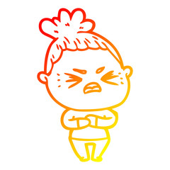 warm gradient line drawing cartoon angry woman