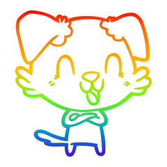 rainbow gradient line drawing laughing cartoon dog