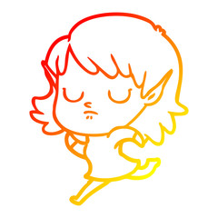 warm gradient line drawing cartoon elf girl