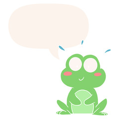 cute cartoon frog and speech bubble in retro style