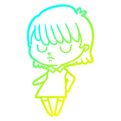 cold gradient line drawing cartoon woman