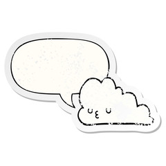cute cartoon cloud and speech bubble distressed sticker