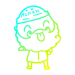 cold gradient line drawing man with beard sticking out tongue