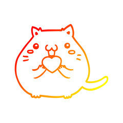warm gradient line drawing cute cartoon cat in love