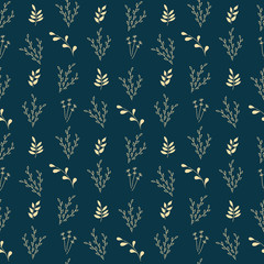 Monochrome. Seamless pattern. Simple flat floral motif . Twigs with leaves. Suitable for fabrics, Wallpapers, album covers, phone cases. Vector