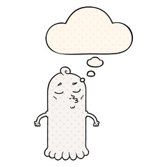 cartoon ghost and thought bubble in comic book style