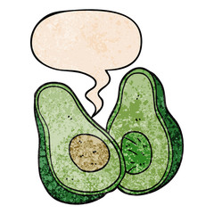 cartoon avocado and speech bubble in retro texture style
