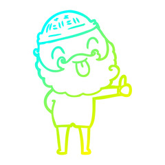 cold gradient line drawing man with beard sticking out tongue