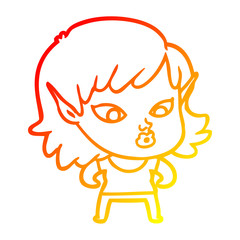 warm gradient line drawing pretty cartoon elf girl