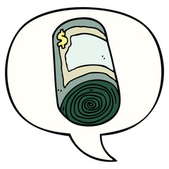 cartoon roll of money and speech bubble