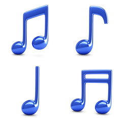 3d Rendering Four Blue Music Notes isolated on white background