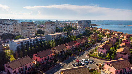 Obraz premium Aerial view of Constanta/Mamaia, popular tourist place and resort on black sea in a Romania. Also, in constanta is placed largest harbor in Romania.