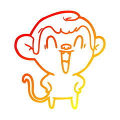 warm gradient line drawing cartoon laughing monkey