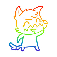 rainbow gradient line drawing happy cartoon fox