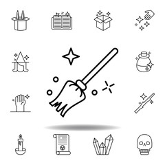 magic broom, miscellaneous outline icon. elements of magic illustration line icon. signs, symbols can be used for web, logo, mobile app, UI, UX