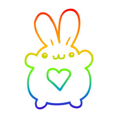 Obraz premium rainbow gradient line drawing cute cartoon rabbit with love heart