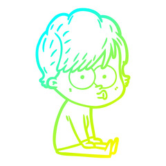 cold gradient line drawing cartoon woman