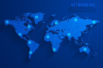 Global network connection background, blue world map, vector