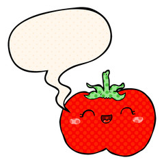 cartoon tomato and speech bubble in comic book style