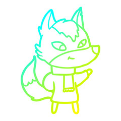 cold gradient line drawing friendly cartoon wolf