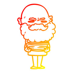 warm gradient line drawing cartoon man with beard frowning