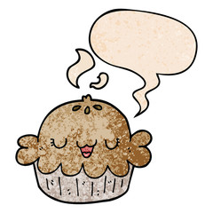 cute cartoon pie and speech bubble in retro texture style