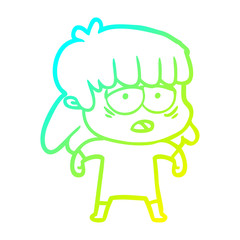 cold gradient line drawing cartoon tired woman