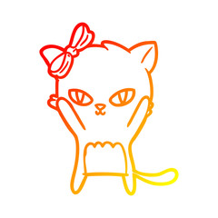 warm gradient line drawing cute cartoon cat