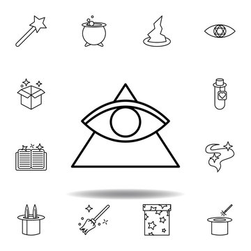 magic triangle and eye outline icon. elements of magic illustration line icon. signs, symbols can be used for web, logo, mobile app, UI, UX