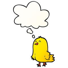 cartoon bird and thought bubble in smooth gradient style