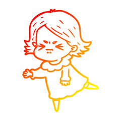 warm gradient line drawing cartoon angry woman