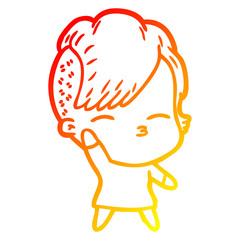 warm gradient line drawing cartoon squinting girl