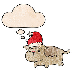 cute christmas dog and thought bubble in grunge texture pattern style
