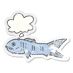 cartoon fish and thought bubble as a distressed worn sticker