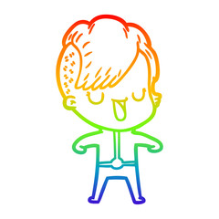 rainbow gradient line drawing cute cartoon girl with hipster haircut