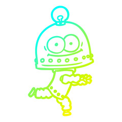 cold gradient line drawing happy carton robot with light bulb