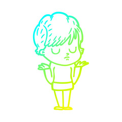 cold gradient line drawing cartoon woman