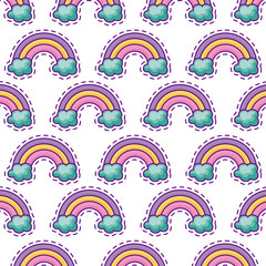 Fototapeta premium pattern of patches with rainbow and clouds