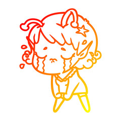 warm gradient line drawing cartoon crying alien girl