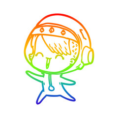 rainbow gradient line drawing happy cartoon space girl