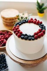 Delicious berry Cake with Fresh Raspberry and Blueberry