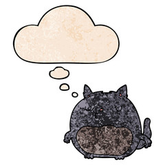 cartoon cat and thought bubble in grunge texture pattern style