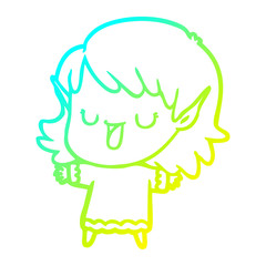 cold gradient line drawing cartoon elf girl